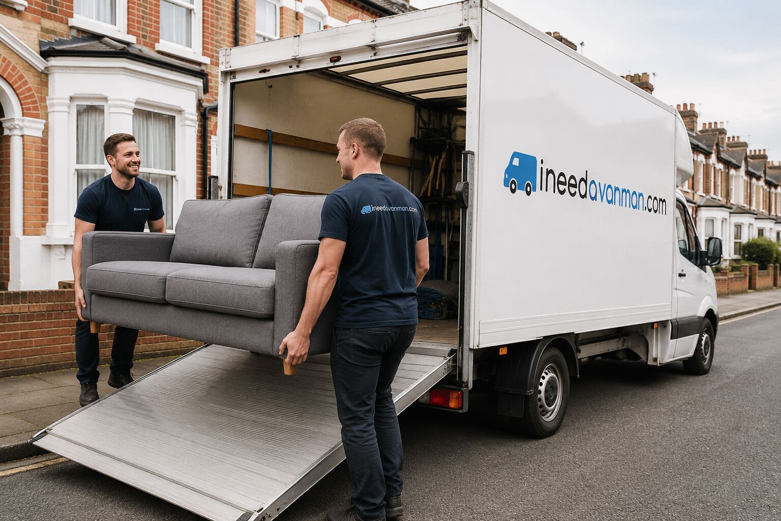 One of our verified man and van crews loading a sofa into a Luton van